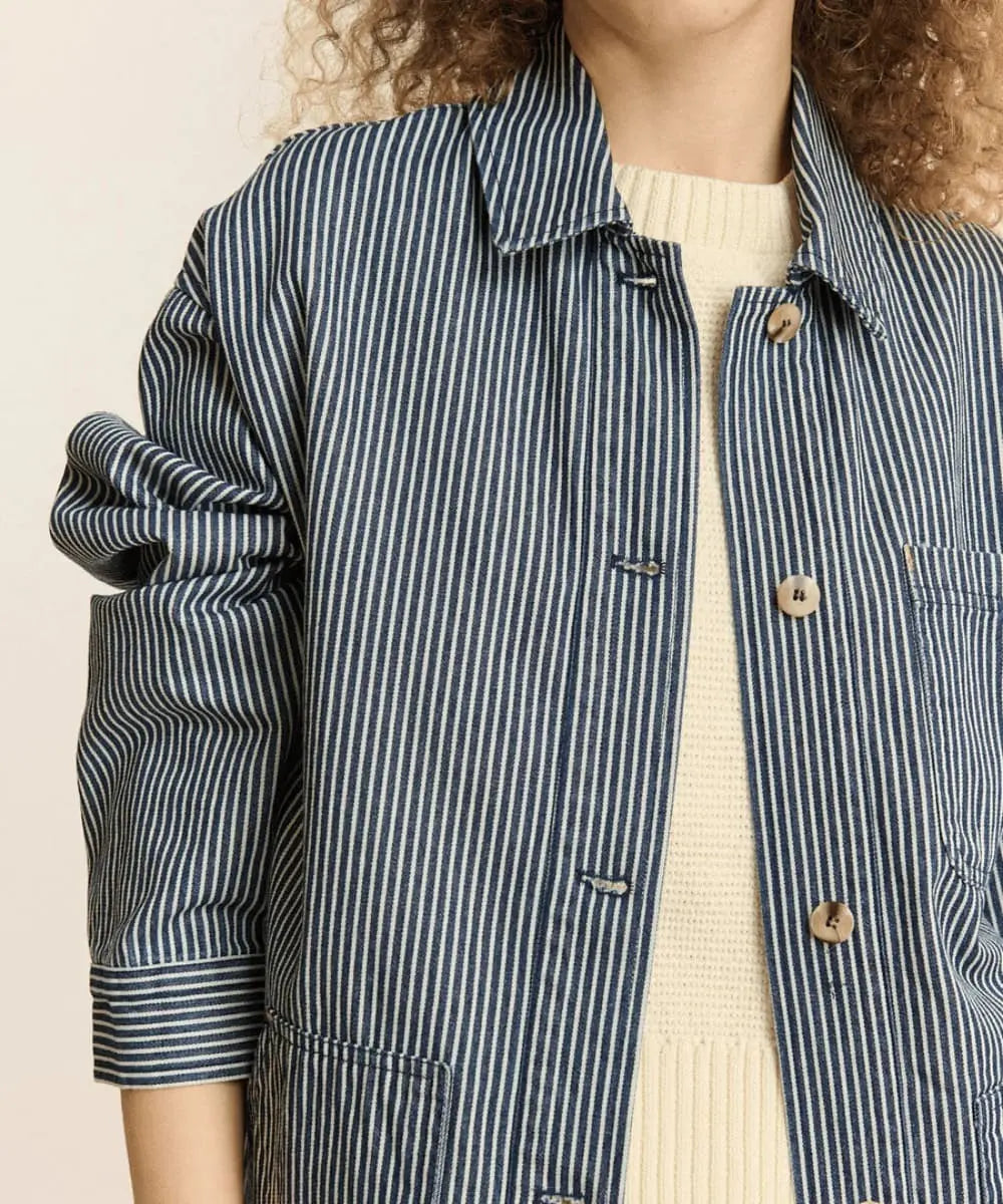 Veste à rayures Cleo de Garance portée par une femme et vue de face