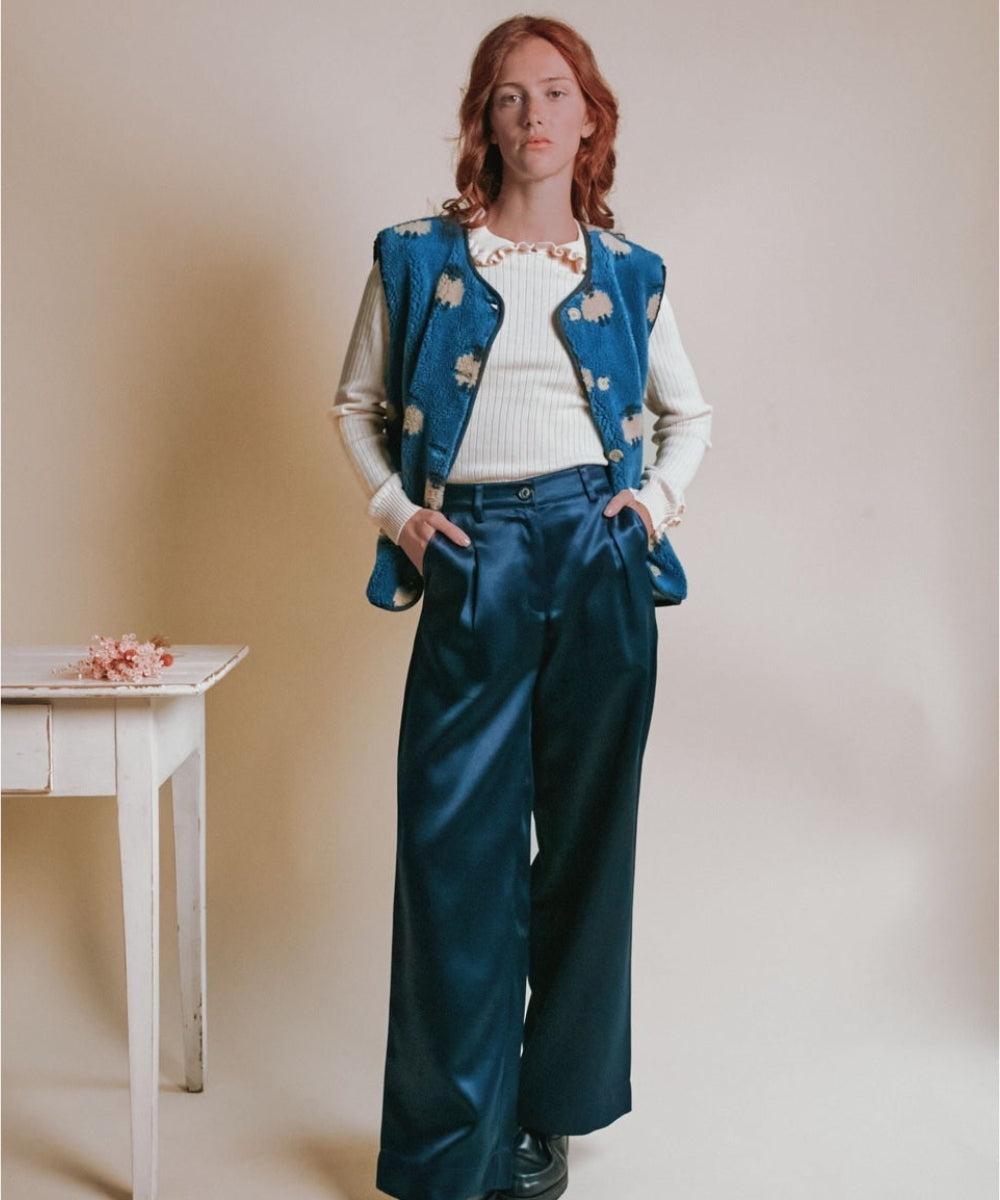 Veste Sans Manches Moumoute Moutons Bleu