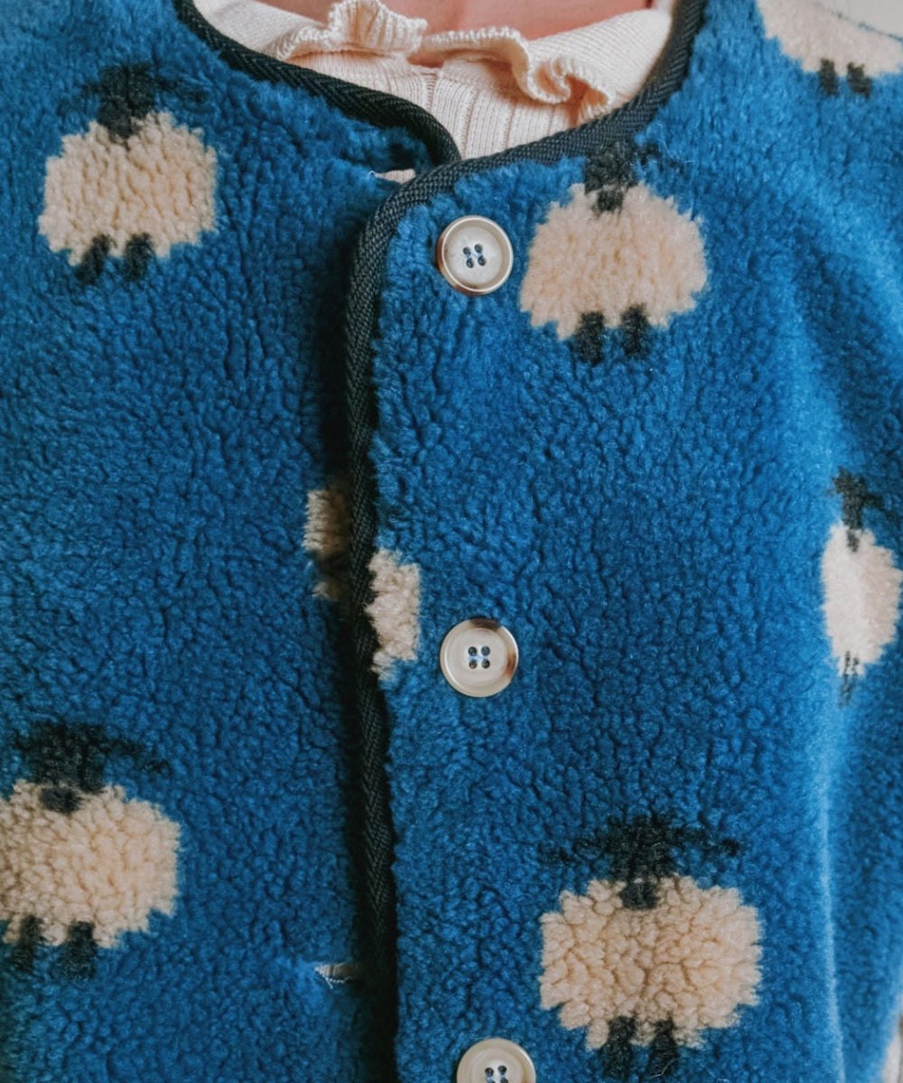 Veste Sans Manches Moumoute Moutons Bleu