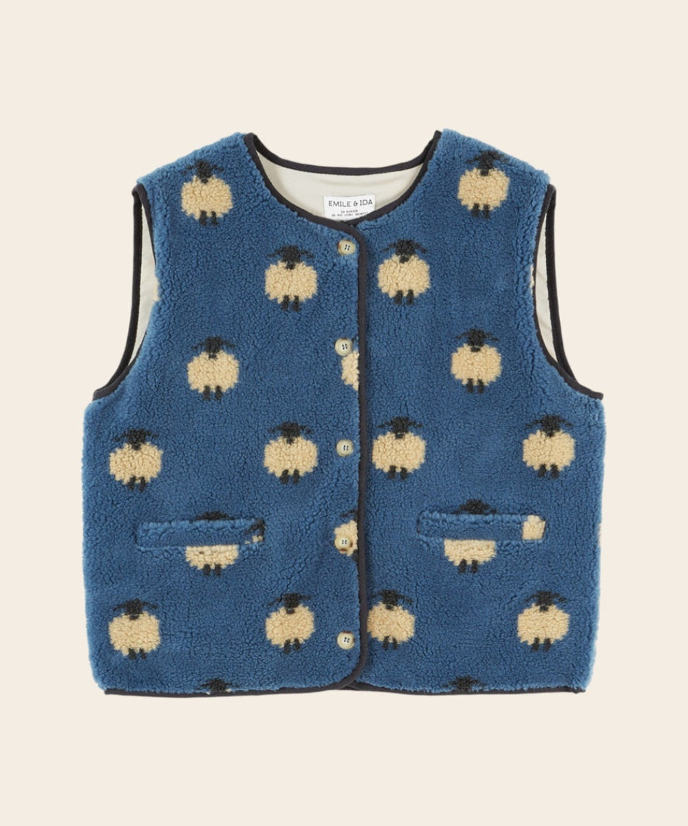 Veste Sans Manches Moumoute Moutons Bleu