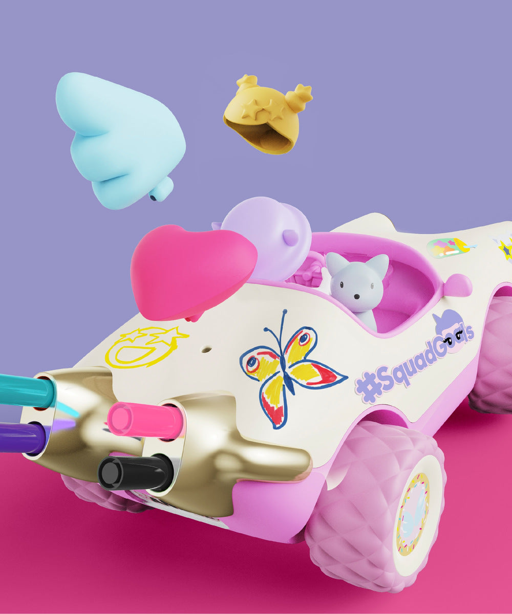 Arrière de la voiture Bella Buggy de Sharper Image avec rangement des feutres et accessoires du personnage