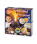Coffret scientifique volcans et dinosaures buki france avec experiences d'eruptions et outils de fouille.